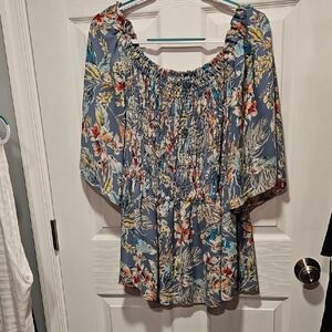 Chenault Blue Floral Smocked Blouse